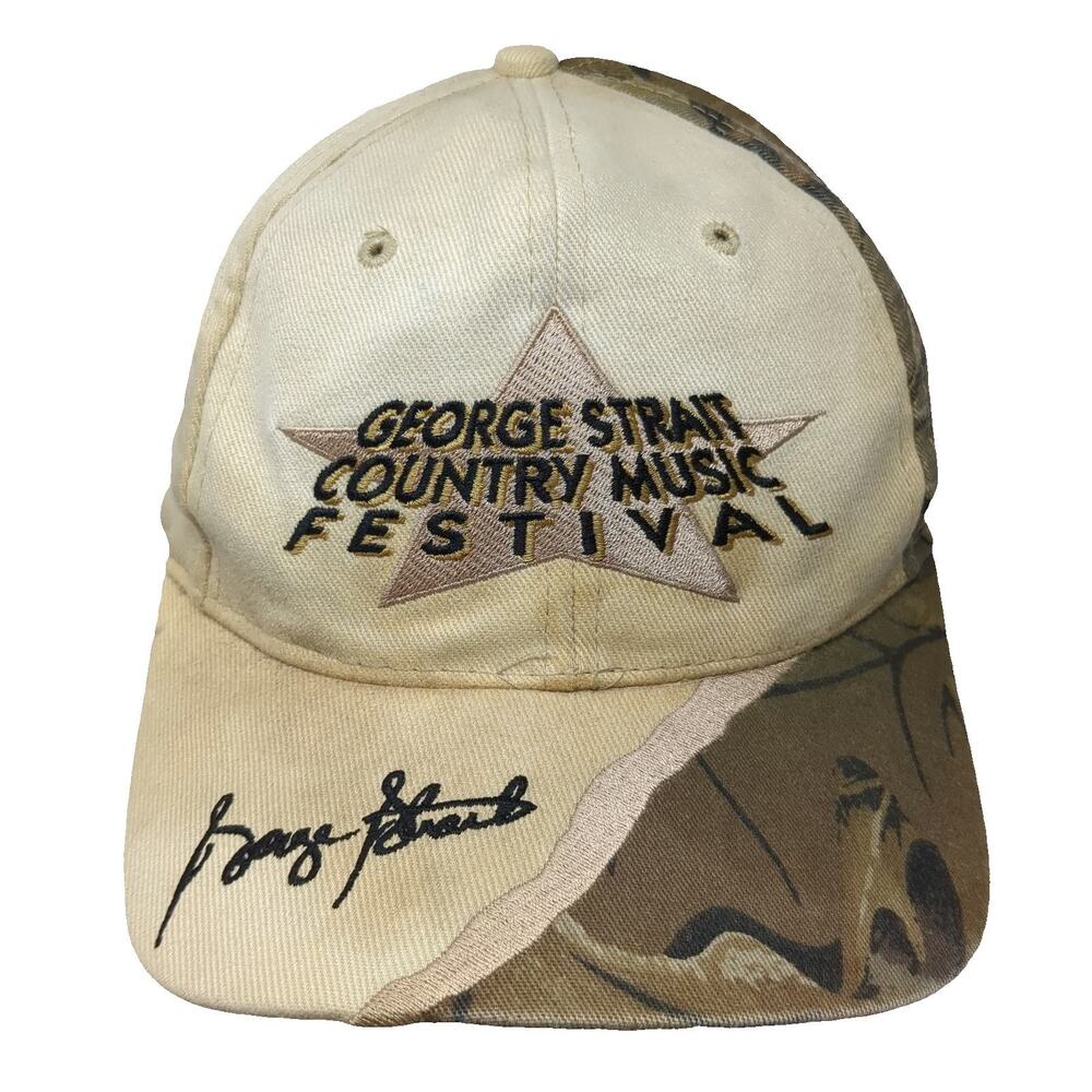 George Strait Country Music Festival Snapback Hat One Size Beige Camo Signature